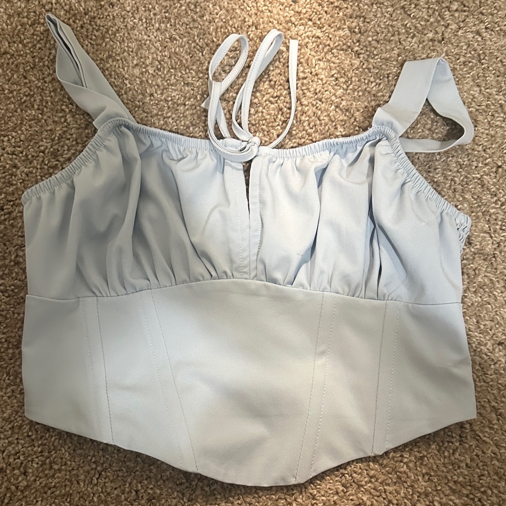 Kendall & Kylie Sky Blue Tie-Strap Crop Top